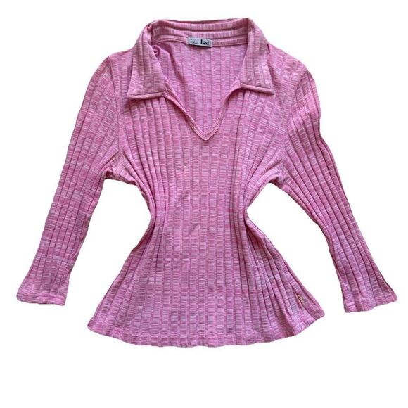 lei Tops - Vtg Y2K LEI Collared Shirt Pink Ribbed Coquette M Bella Swan Preppy Indie Sleaze